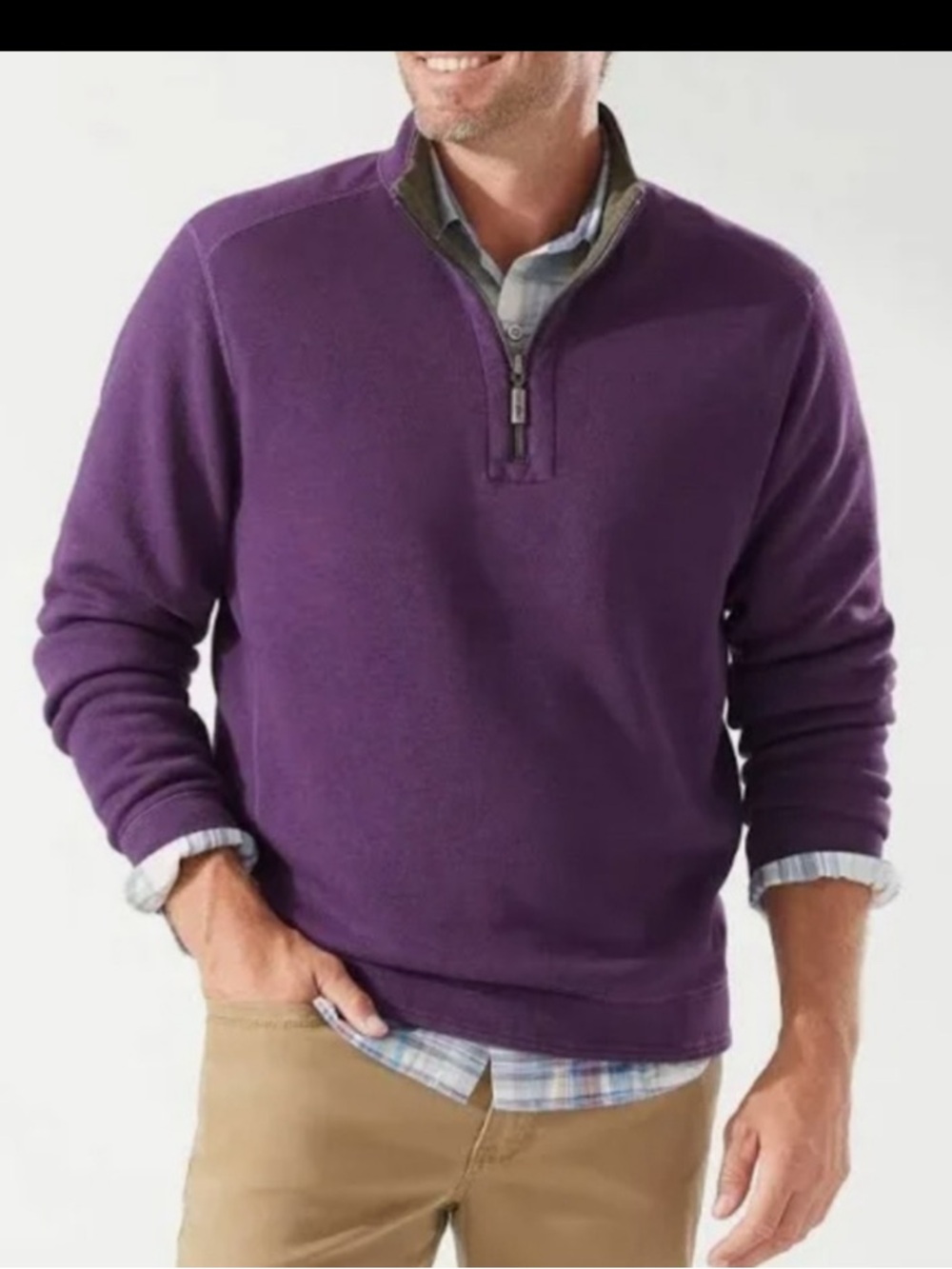 Tommy Bahama reversible flipshore half zip pullover grey/purple XL‎